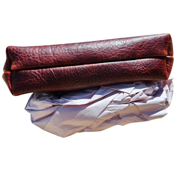 Portland Leather Utility Bag Cinnamon Bear Brown/Red Pebbled Leather Gold Zipper - Picture 7 of 10